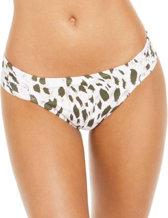 La Blanca Brush Stroke Printed Shirred Bikini Bottoms In Olive Green