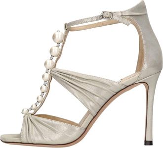 Jimmy Choo London Sandalen Beige - Dames - Sandalen met hakken - Beige - 37 EU - Leer - Schoenen