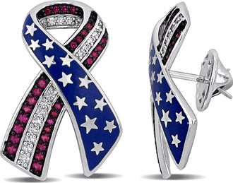 Mimi & Max America 250 Cubic Zirconia Red White and Blue Pin