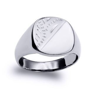 Jewelco London Sterling Silver Engraved Square Cushion Signet Ring | Size: N