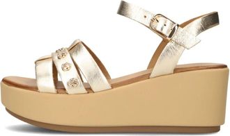 Inuovo Gouden sleehak sandalen voor dames - Dames - Sleehakken - Beige - 40 EU - Linnen - Schoenen