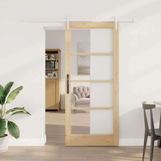 vidaXL Puerta Deslizante Manual Marr&oacute;n 86 X 198.5 Cm Madera Y Metal Vidaxl
