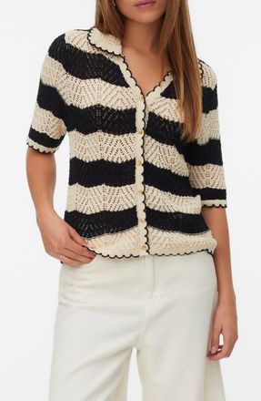 Vero Moda Golden Cove Cardigan in Birch/Black Stripes at Nordstrom Rack, Size X-Large