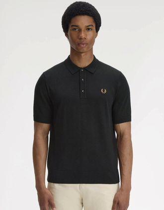 Fred Perry Mens Fred Perry Mens Cotton Knitted Shirt - Black 198 - Size: 38