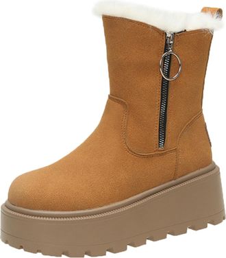 Generic Womens Snow Boots Ladies Walking Boots Womens Winter Thick Shoes with Side Zippers Fashionable Versatile Plus Velvet Thickened Short Tube Warm Cotton 