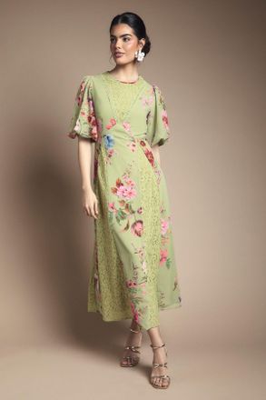 Oasis Womens Lace Fit and Flare Midi Dress - Pink - Size 10 UK