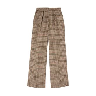 Palm Angels Wide Trousers, female, Beige, XS, Checked wide-leg Trousers