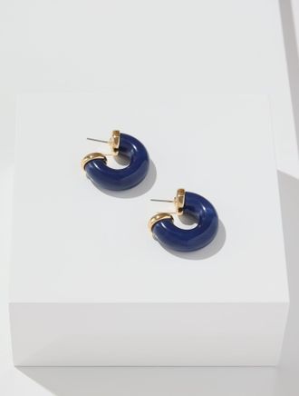 Talbots Resin Hoop Earrings - Blue/Gold - 001 Talbots