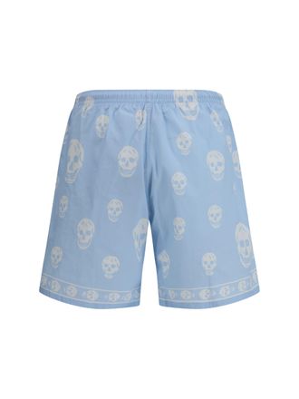 Alexander McQueen Skull-Print Swim Shorts - Blue