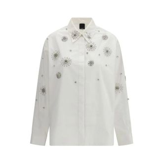 Pinko Shirts, female, White, Size: L Calf Leather Bos Taurus Pattern Shirt
