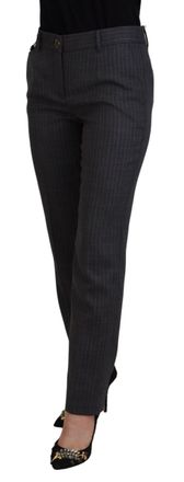 Dolce & Gabbana Gray Stripes Wool Tapered Women Pants Virgin