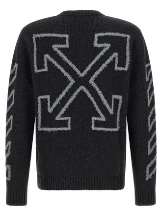 Off-white Diagonal Arrow Wool Crew Neck Sweater - Gray
