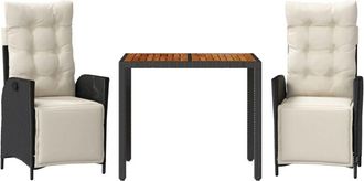 vidaXL Set Comedor De Jard&iacute;n 3 Pzas Con Cojines Rat&aacute;n Sint&eacute;tico Negro Vidaxl