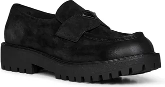 Prada Mens Loafers Vintage-Effect Nubuck Black