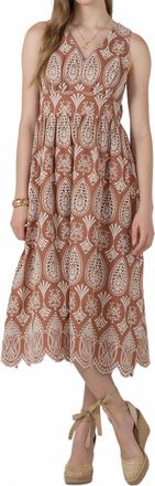 Dex Clothing Black Tape Eyelet Midi Dress In Sandy And Beige