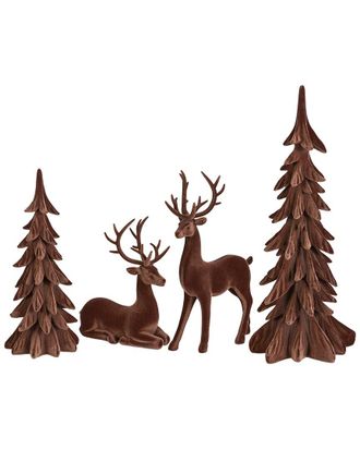 Glitzhome Handmade Set Of 4 Christmas Flocked Reindeer Table Decor Set