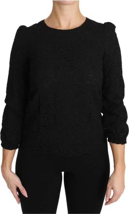 Dolce & Gabbana Bloemenkant Ritssluiting Top Blouse - Dames - Ronde hals truien - Zwart - 2XS - Truien & Vesten