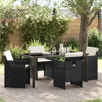 vidaXL Conjunto De Comedor De Jard&iacute;n 5 Pcs Negro Rat&aacute;n Sint&eacute;tico Vidaxl