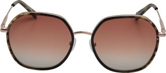 Longchamp Womens Hexagonal Metal Sunglasses with Acetate Frame LO163S - Brown - One Size