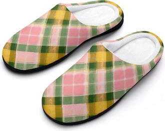 Generic Colorful Scottish Tartan Mens House Slippers Memory Foam Washable Cotton Slip on Home Shoes