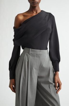 Emilia Wickstead Alida One-Shoulder Silk Cr&ecirc;pe de Chine Top in Black at Nordstrom, Size 10 Us