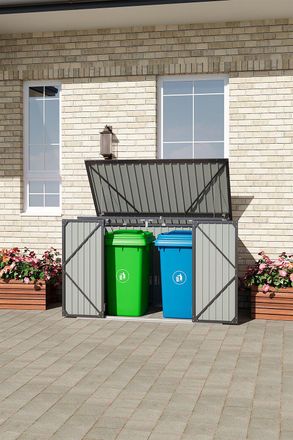 Living and Home 4 x 6 ft Outdoor Metal Trash Can Storage Shed with Sloped Roof and Double Doors, Weather-Resistant in Black
