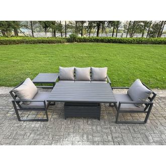 Fimous Aluminum 5-Piece 5-Seater Sofa Set with Lifting Table, 2 Chairs in Dark Grey