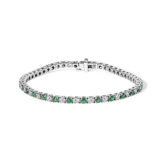 House of Brilliance 14K White Gold Alternating 1 1/2 Cttw Diamond and Emerald Tennis Bracelet