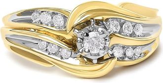 House of Brilliance 14K Yellow Gold 1/4 Cttw Round Diamond Wave Motif Bypass Ring