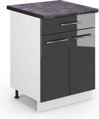 Vicco Mueble Bajo De Cocina Fame-line, Antracita Alto Brillo, 60 Cm Con Caj&oacute;n, Et Antracita Vicco