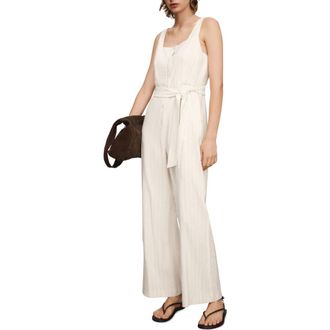 Mango Stripe Tie Belt Jumpsuit in Off White at Nordstrom Rack, Size X-Small