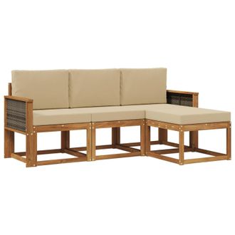vidaXL Conjunto De Sof&aacute;s De Exterior Con Coj&iacute;n 4 Pcs Natural Vidaxl