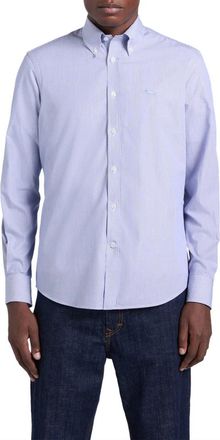 Harmont & Blaine Microstripe overhemd met Teckel - Heren - Casual Overhemden - Blauw - 5XL - Katoen - Overhemden