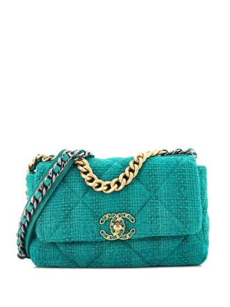 Chanel 19 Flap Bag Quilted Tweed Medium crossbody bag - Blauw