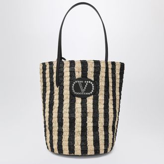 Valentino Garavani Striped shoulder bag in raffia and leather