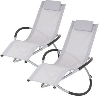 ECD Germany Ecd Germany - 2x Tumbonas Mecedoras Plegables Gris Claro Con Coj&iacute;n Reposacabezas Sill&oacute;n Ergon&oacute;mico Resistente A Los Rayos Uv Y Intemperie Robusto Para