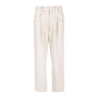 Brunello Cucinelli Broeken, Dames, Bruin, M, Katoen, Bruine Straight Leg Broek met Kettingdetail