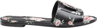 Dolce & Gabbana Kalfsleren Platte Slippers met Rozenprint - Dames - Sandalen - Veelkleurig - 37 EU - Leer - Schoenen