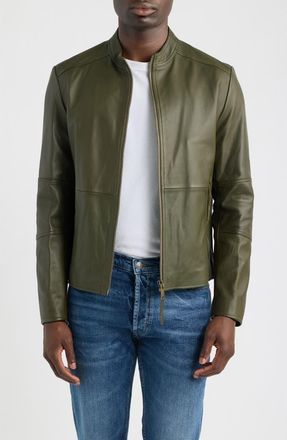 HUGO BOSS Lokis Leather Jacket in Open Green at Nordstrom, Size Xx-Large