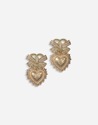 Dolce & Gabbana Devotion Earrings In Yellow Gold With Diamonds - Woman Earrings Gold Onesize