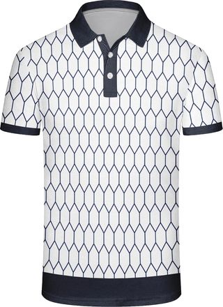 Generic Mens Vintage Striped Polo Shirt Short Sleeve Casual Golf Shirt Breathable Moisture-Wicking Classic Collared T-Shirt for Golf Work and Daily Wear (UK, 