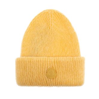 Moncler Pet met logopatch - Dames - Hoeden - Geel - ONE Size - Wol - Accessoires