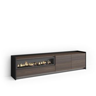 Skraut Home Skraut Home - Mueble Tv, Televisi&oacute;n, Muebles De Sal&oacute;n, Almacenaje, 207x37x50cm, Para Tv Hasta 80, Chimenea El&eacute;ctrica, Led, Estilo Moderno, Roble Oscur