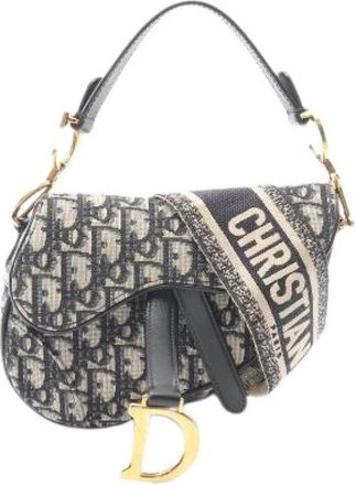Dior Pre-owned Saddle Bag Oblique Jacquard 2way Handbag - Dames - Vintage Schoudertas - Blauw - ONE Size - Leer - Vintage