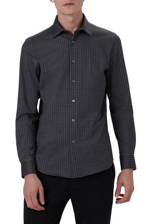 Bugatchi James OoohCotton Check Print Button-Up Shirt in Anthracite at Nordstrom, Size Medium