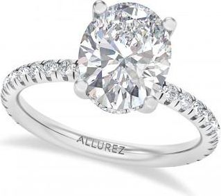 Allurez Oval Moissanite & Lab Grown Diamond Engagement Ring in Palladium (3.45ct)
