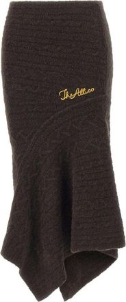 The Attico Asymmetrical Midi Knit Skirt - Dames - Midirokken - Bruin - S - Wol - Rokken