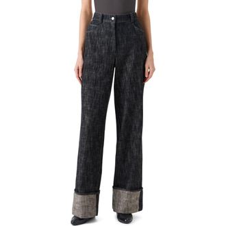 Akris Cooper High Waist Cuffed Wide Leg Jeans in Black Denim at Nordstrom, Size 10