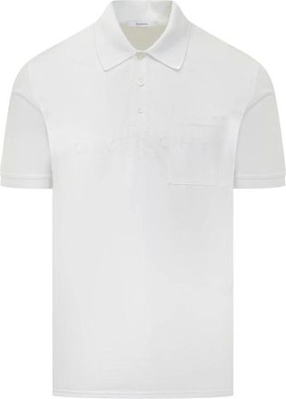 Givenchy Tops, Heren, Wit, L, Katoen, Polo van katoen en zijde met Parijs jacquard