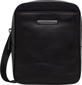 Trussardi Travel Logo-Plaque Kleine Schoudertas - Heren - Schoudertassen - Zwart - ONE Size - Leer - Tassen
